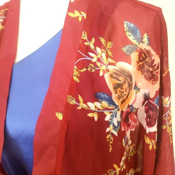 Justin & Taylor Sheer Coverup Ruana Series OSFM Burgundy Floral - Picture 5 of 9